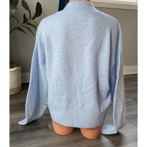 Wool City Blue Sweater M Boxy Mock Neck Soft Balloon Sleeve - Picture 4 of 6